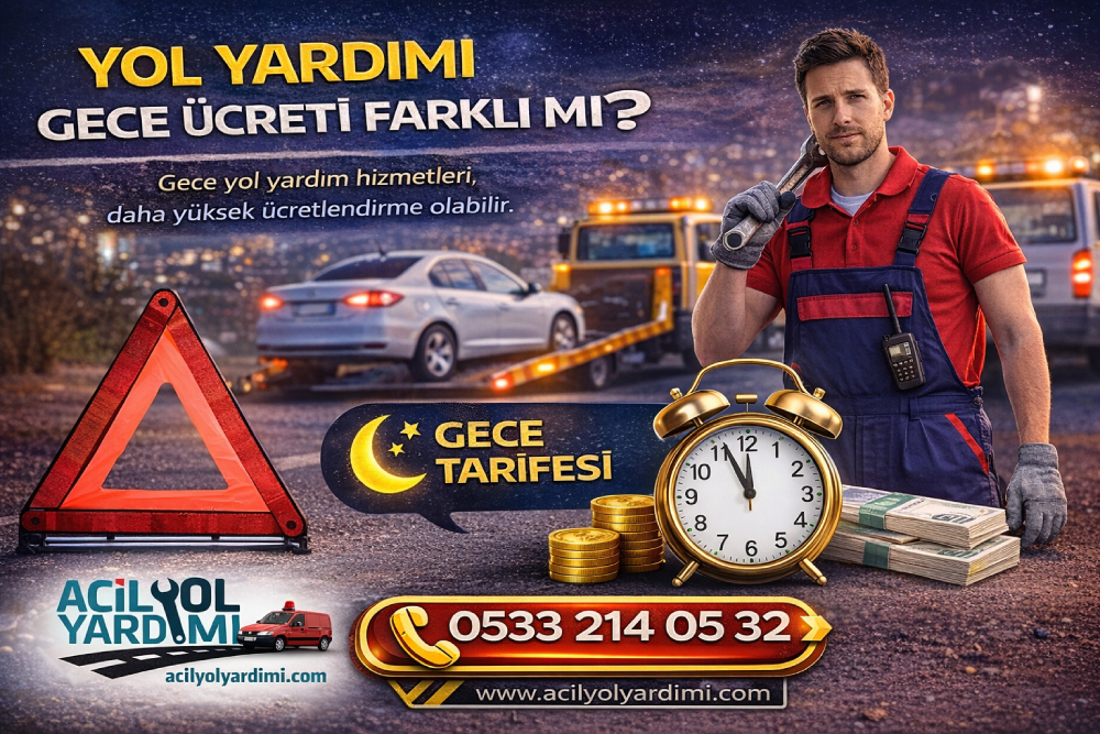 Yol yardımı gece ücreti farkı hakkında bilgilendirici görsel, gece çekici ve acil yol yardım fiyatları