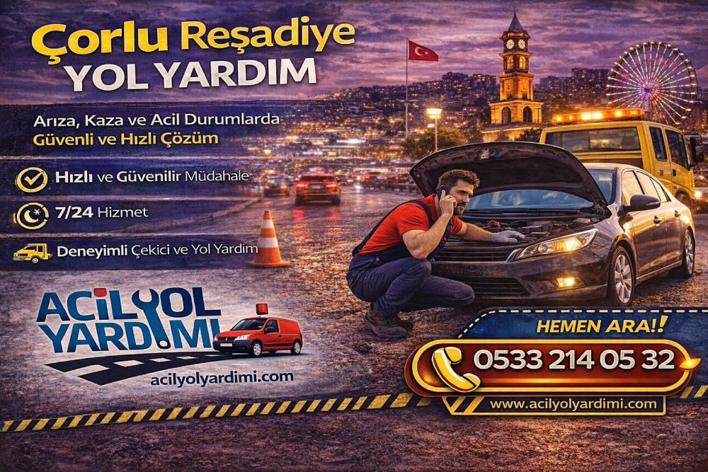 Çorlu Reşadiye Mahallesi’nde 7/24 yol yardım, çekici ve akü takviye hizmeti sunan ekip